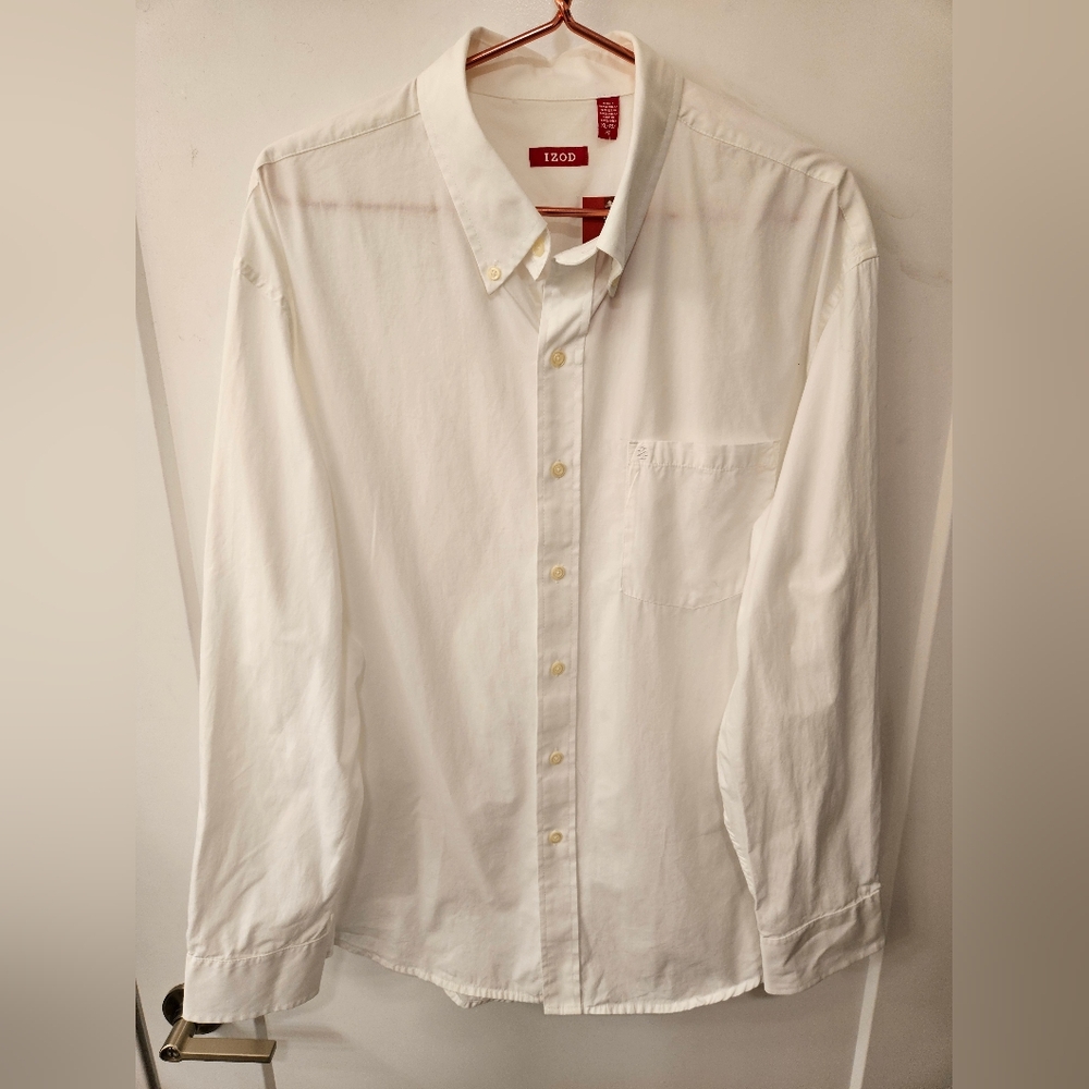 NWT - IZOD Cotton White Button Up Dress Shirt - Size XL